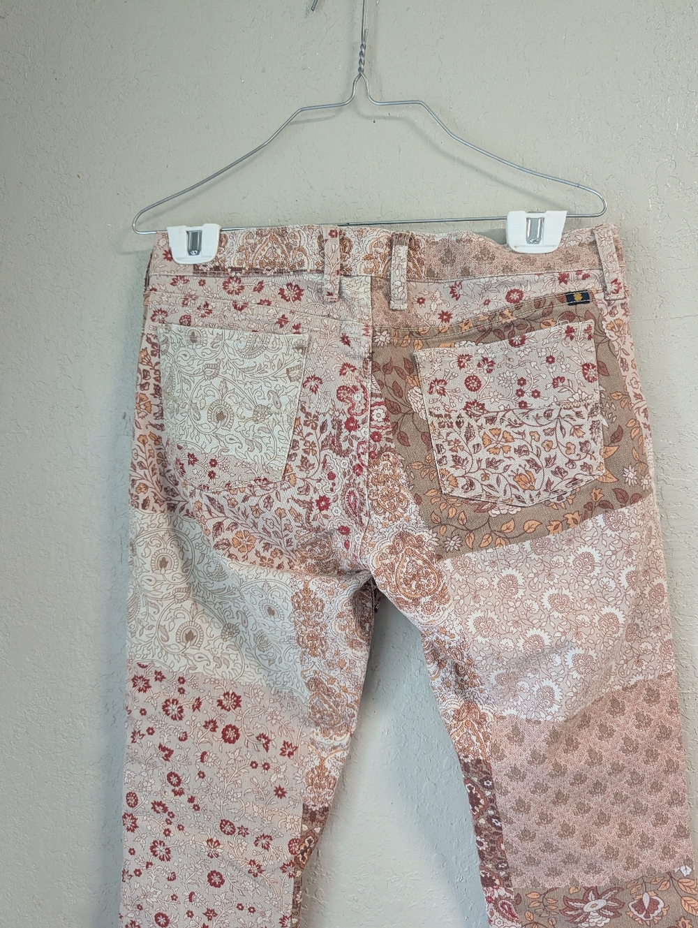 Patchwork Skinny Jeans 8 Blush Low Rise Paisley Floral Boho Festival Denim Fem - Picture 8 of 9